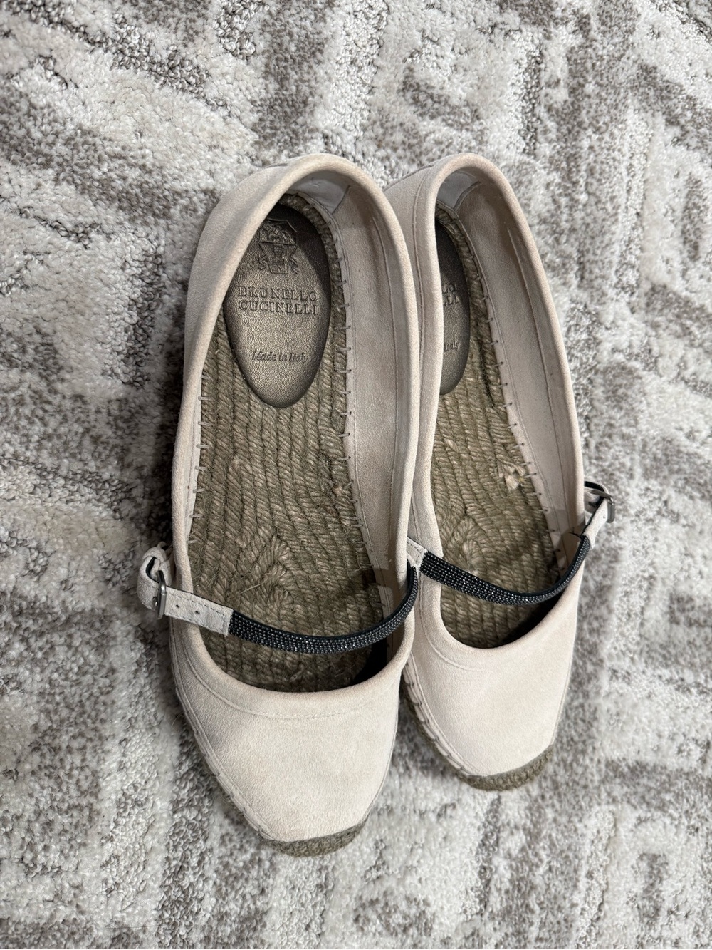 BRAND NEW Brunello Cucinelli Pale Beige Espadrille Mary Jane Flats